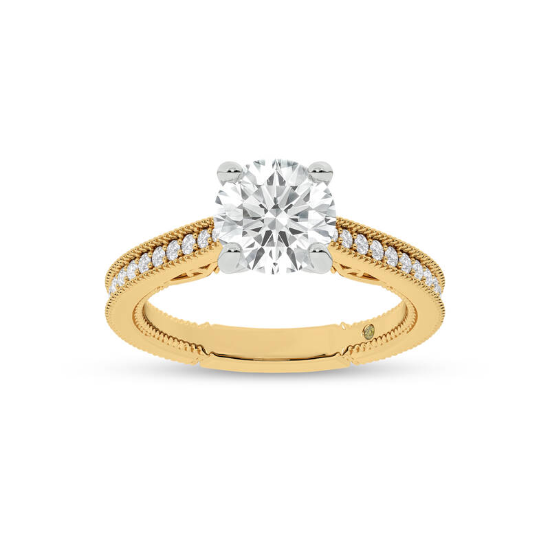 Oslo Vintage Inspired Hidden Accent Round Lab Grown Diamond Engagement Ring | 14K Yellow Gold 2 7/8 CT. TW.