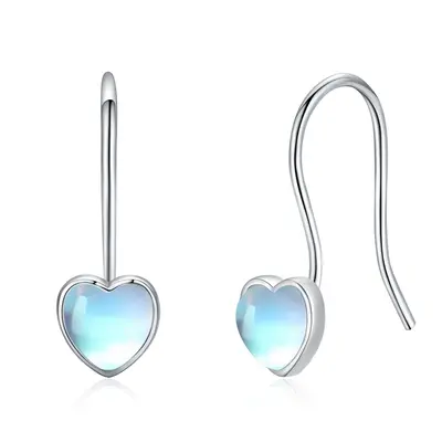Sterling Silver Moonstone Heart Drop Earrings