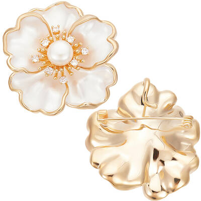1Pc Flower Brass Cubic Zirconia Brooches