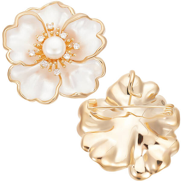 1Pc Flower Brass Cubic Zirconia Brooches