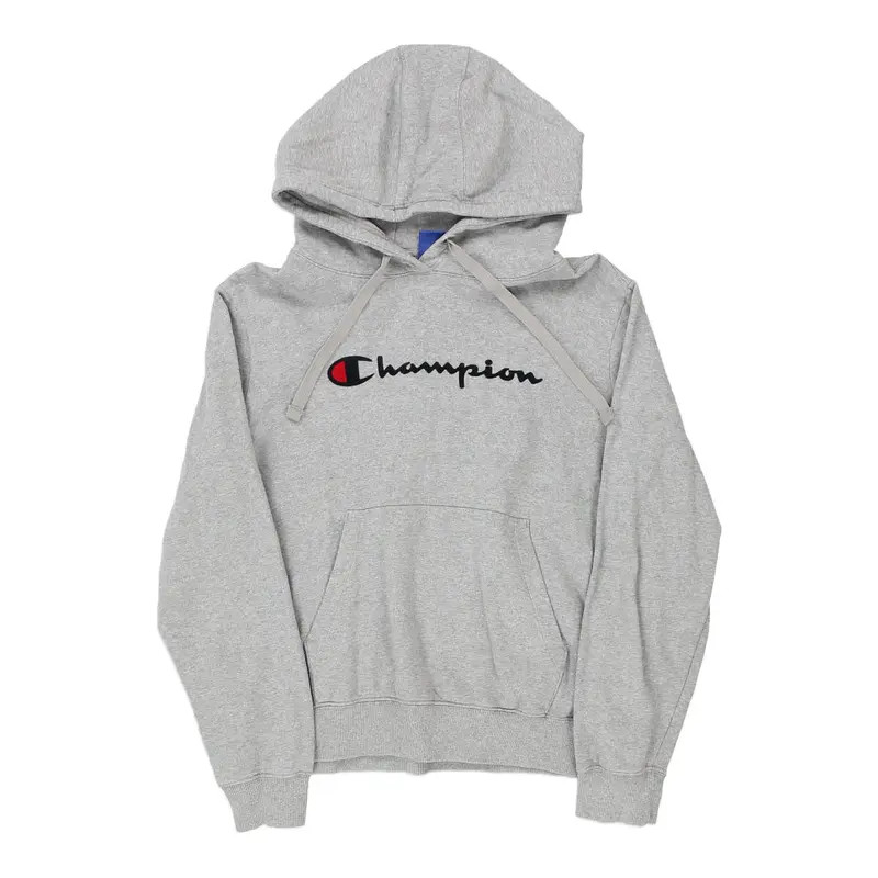 Age 14 Champion Spellout Hoodie - Medium Grey Cotton Blend