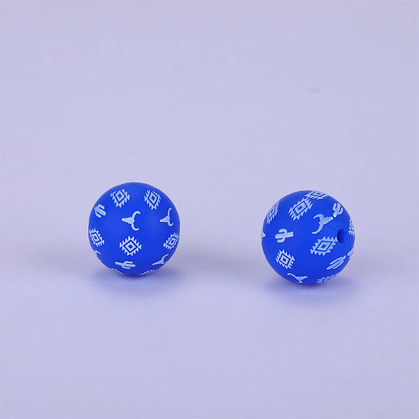 Printed Round with Rhombus Pattern Silicone Focal Beads