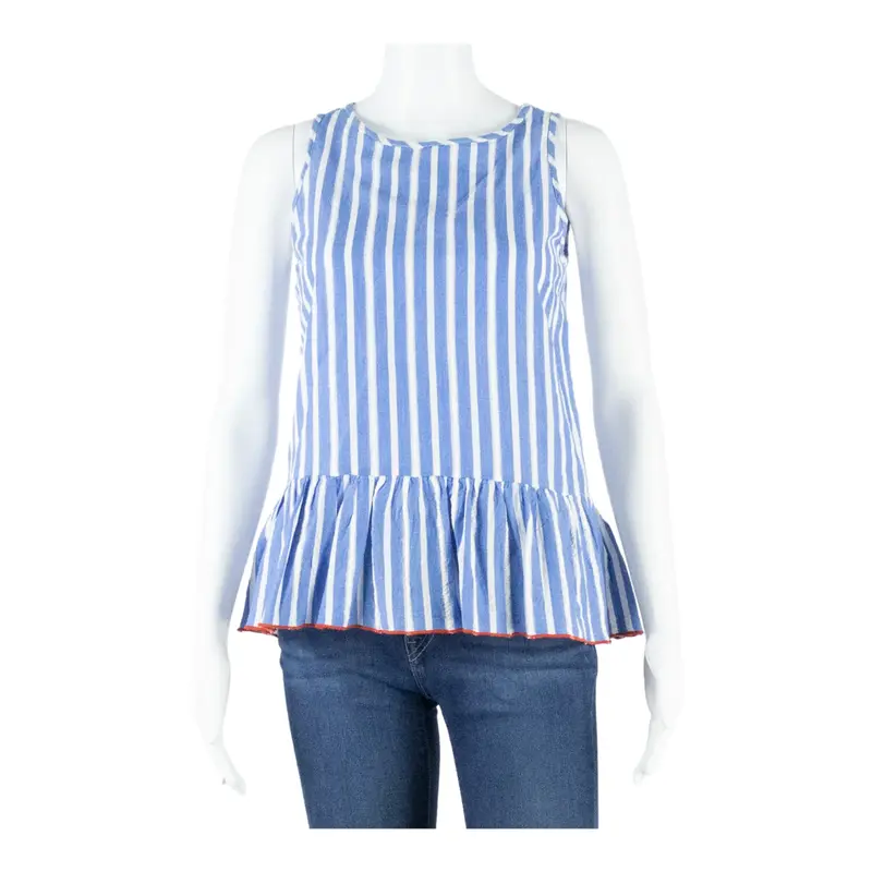 TOMMY HILFIGER Womens Smock Vest Blue Sleeveless Striped S