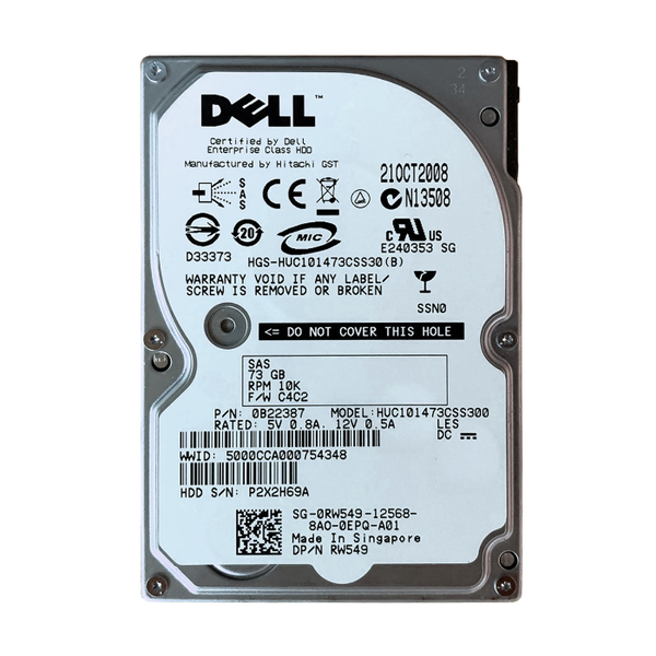 RW549 Dell 73GB 3Gb/s SAS 10000 2.5-inch 16MB Hard Drive