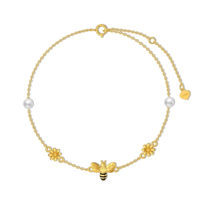 Sterling Silver with Yellow Gold Plated Pearl Bee & Daisy Charm Bracelet