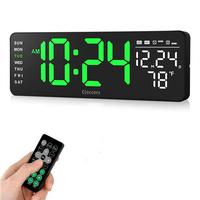 USB & Battery Charging Digital Wall Clock without Battery, 1 Count Remote Control Large Screen Wall Clock with Indoor Tempera...
