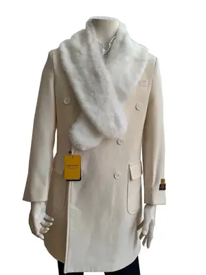 Mens Overcoat -Mens Long Wool Topcoats- Topcoat For Men-Mens DB Overcoat - Double Breasted Topcoat White Wool Coat
