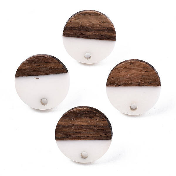 Opaque Resin & Walnut Wood Stud Earring Findings