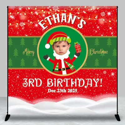 Aperturee Red Green Tree Christmas Custom 3rd Birthday Backdrop - Aperturee