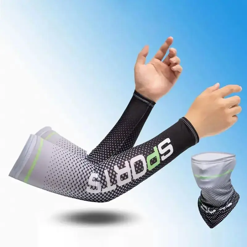 Summer Outdoor Sports Ice Silk Sunscreen Set, Including 1 Count Face Mask & 1 Pair Arm Sleeves, Cycling Neck Gaiter, Ski Mas...