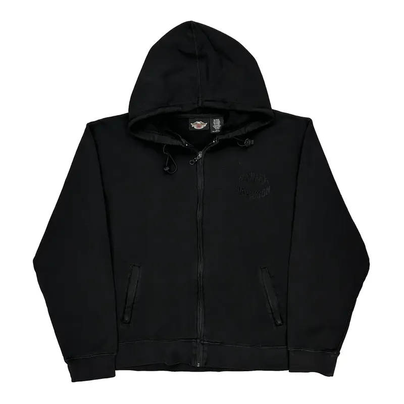 Harley Davidson Graphic Hoodie - Large Black Cotton