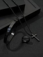 Fashion Jewelry Set, Stainless Steel Jewelry Set, Including Ring & Bracelet & Pendant Necklace, Trendy All-match & Exquisite ...