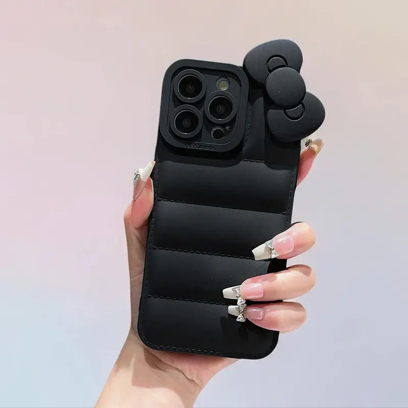 Cute Down Jacket Design Phone Case, 1 Count Solid Color Phone Protective Cover, Phone Accessory Compatible With iPhone 15 14 ...