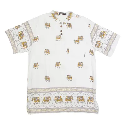 BARON Elephant Womens Printed Top White Button Neck 3XL