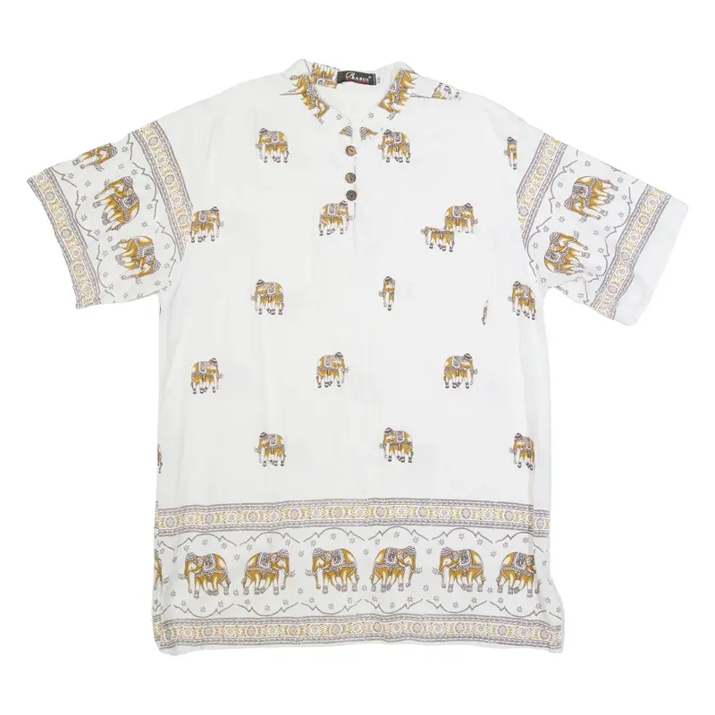 BARON Elephant Womens Printed Top White Button Neck 3XL