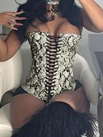 Women's All Over Snake Skin Print Lace Up Corset Top, Fashion Casual Pu Leather Bustier for Party Club Dating, Ladies Skinny ...