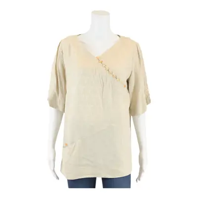 Beige 80s V-Neck Short Sleeve Top Womens M