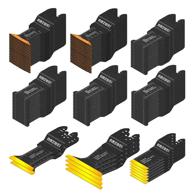 80-120PCS Titanium Oscillating Tool Blade, Professional Bi-Metal Multitool Blades Kits for Wood Nails, Metal, Plastic, with J...