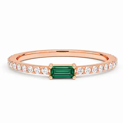 10K Rose Gold Emerald Cut Emerald & Lab Created Diamond Engagement Band G/H Color SI Clarity