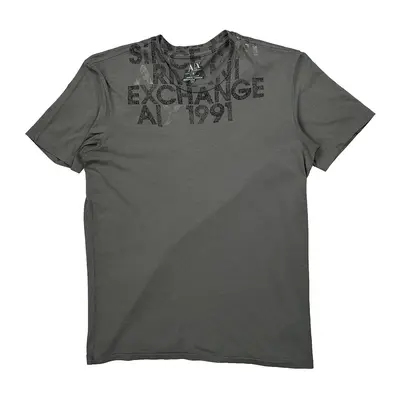 Text Print Armani Exchange T-Shirt - Small Grey Cotton