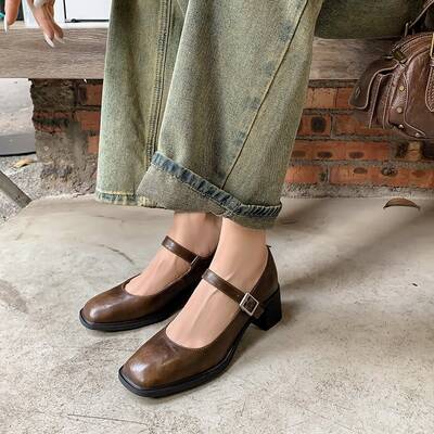 CHIKO Aadya Square Toe Block Heels Mary Jane Shoes