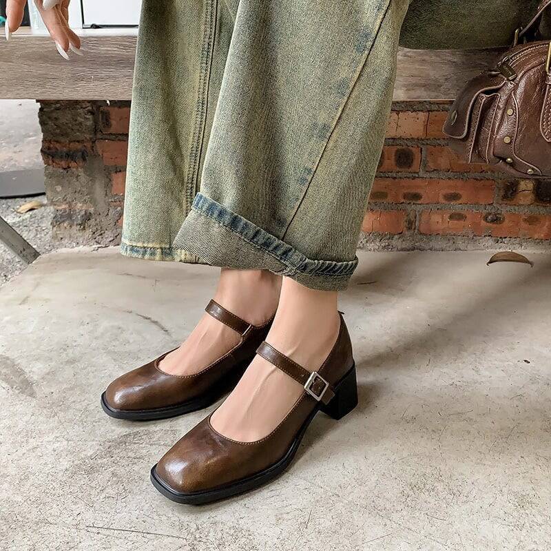 CHIKO Aadya Square Toe Block Heels Mary Jane Shoes