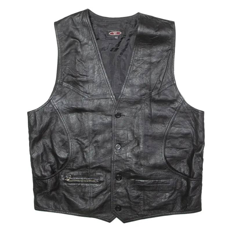 HIFA Mens Waistcoat Black Leather 90s XL
