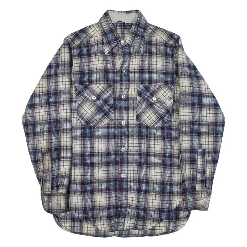WOOLRICH Mens Flannel Shirt Blue Wool Check Long Sleeve M