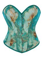 Women's All Over Print Bustier, Tummy Control Waistband, Fashionable Floral Jacquard Fabric Corset with Bone, Tummy Control S...