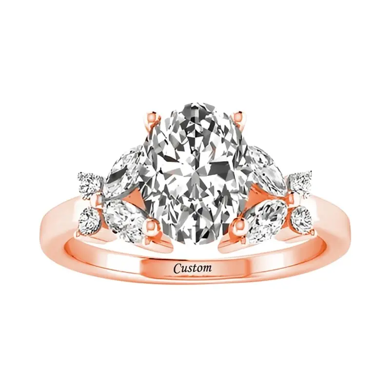 10K Rose Gold Oval Cut Moissanite Customized Name Butterfly Engagement Promise Ring