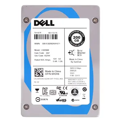 6R5R8 Dell 200GB Multi-Level Cell SAS 6Gb/s Hot-Pluggable 2.5-Inch Solid State Drive for PowerEdge Servers