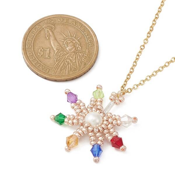 Glass Bead Braided Star Pendant Necklace