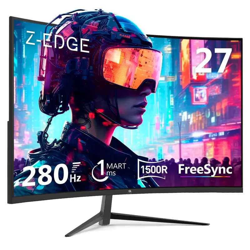 Z-EDGE 27 inch Gaming Monitor 280Hz Refresh Rate 1ms Response time 1080P Frameless Design HDR AMD Freesync Crosshair Curved m...