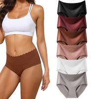 LEVAO 6 Pack Women Mid High Waist Underwear Invisible Seamless Polyester Soft Breathable Elastic Coverage Brief No Show Panti...
