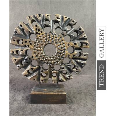 Abstract Round Wood Figurine Creative Shape Hand Carved Desktop Art Original Statue for Table Decor | ETHNIC 16"x14"...