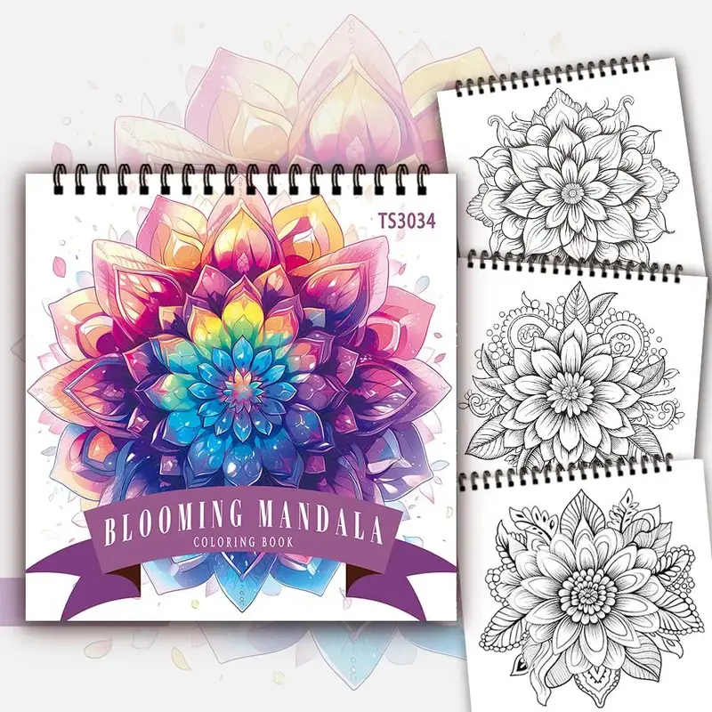 Flower Pattern Art Coloring Book, 30 Sheets Spiral Design Mandala Coloring Book, Kill Time Graffiti Painting Drawing Art Book...