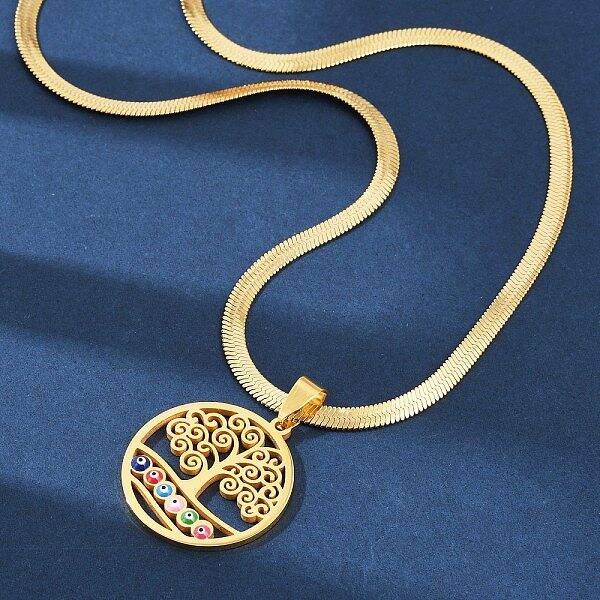 Tree of Life & Evil Eye 304 Stainless Steel Herringbone Chains Pendant Necklaces