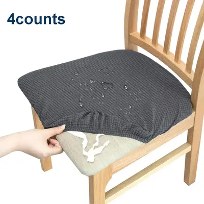 Chair Seat Cover, 4 Counts Waterproof Chair Seat Protector, Elastic Chair Cover, Household Textiles for Kitchen Dining Room