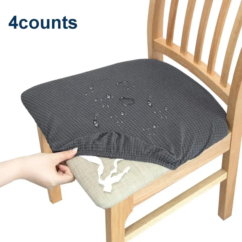 Chair Seat Cover, 4 Counts Waterproof Chair Seat Protector, Elastic Chair Cover, Household Textiles for Kitchen Dining Room