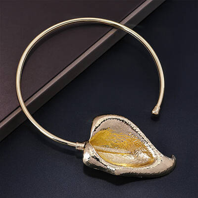 Brass Leaf Cuff Choker Necklaces for Women