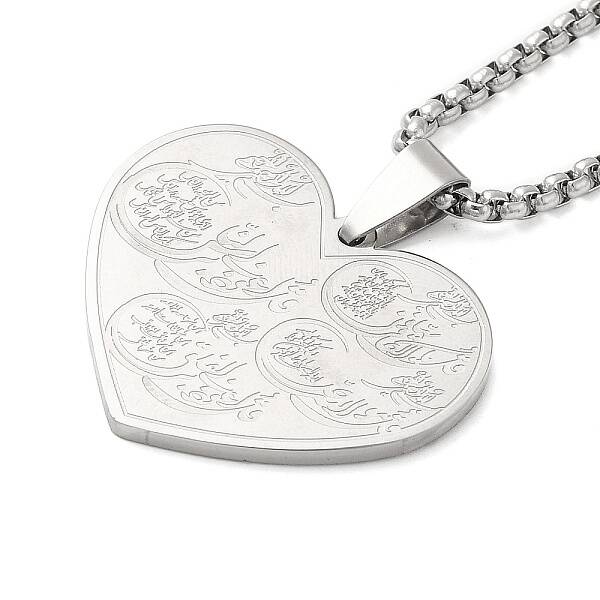 304 Stainless Steel Box Chain Arabic Heart Pendant Necklaces for Women