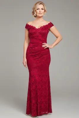 Goddiva Off The Shoulder Scalloped Neck Maxi Dress - Wine