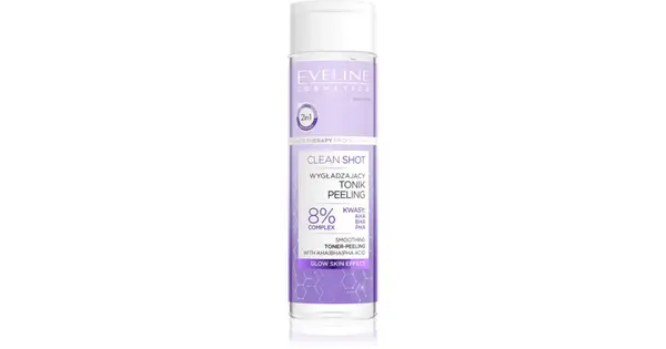 Eveline Cosmetics Clean Shot 8% Complex Of Hydroxy Acids Smoothing Tonic Lotion Scrub Effect 200 Ml