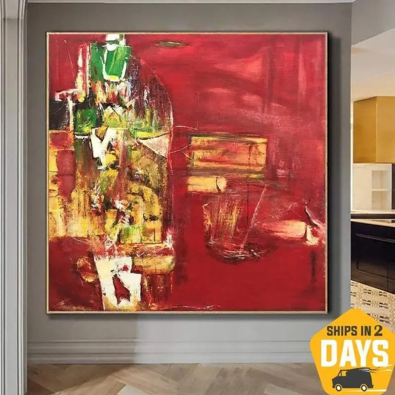 Large Abstract Painting On Canvas Red Painting Contemporary Painting | LOVE PATH 32"x32"