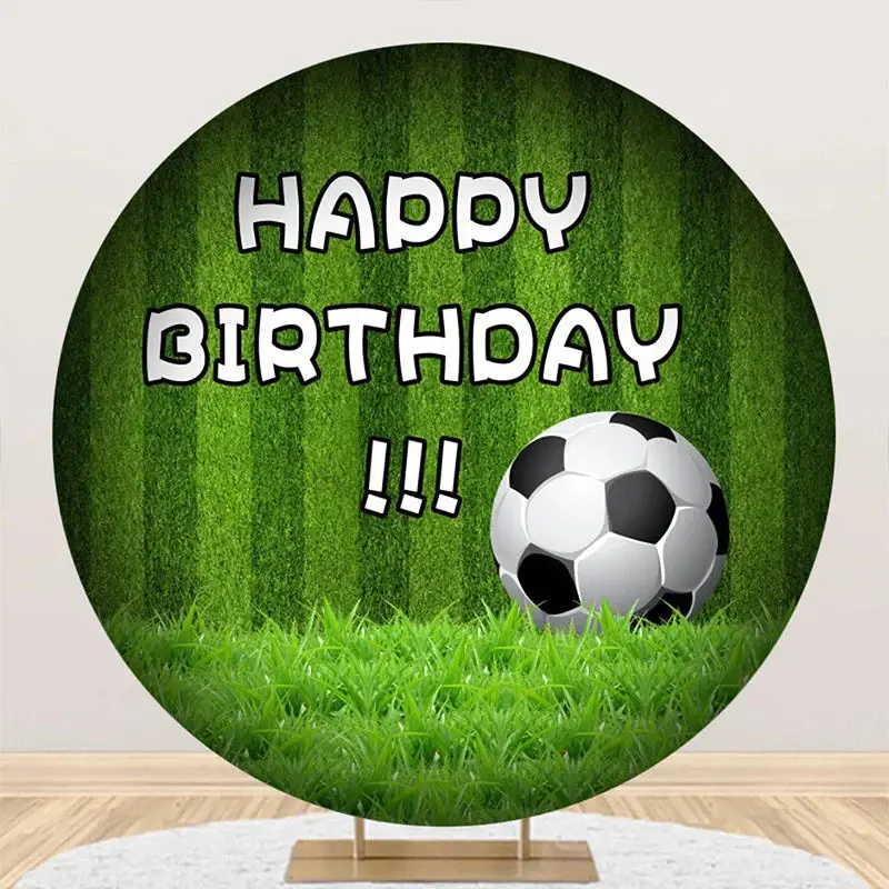 Green Stripe Grass Football Round Birthday Backdrop - Aperturee