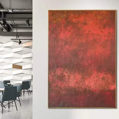 Original Abstract Red Paintings on Canvas Colorful Contemporary Art Large Textured Handmade Painting Scarlet Rust Creative Wa...