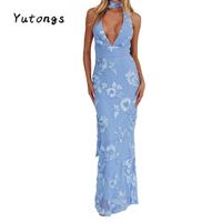 Women Long Dress, Sleeveless Halter Dress Backless FlowerFit Cocktail Dress for Party