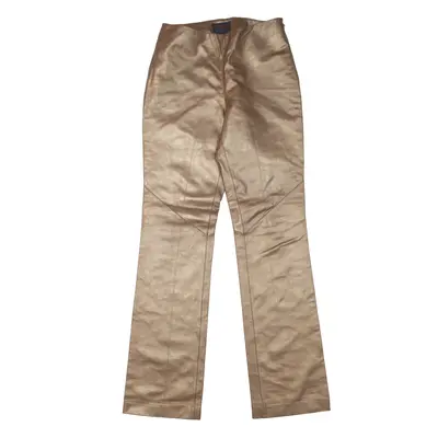 RALPH LAUREN Glitter Bronze Leather Trousers Gold Slim Bootcut Womens W26 L32