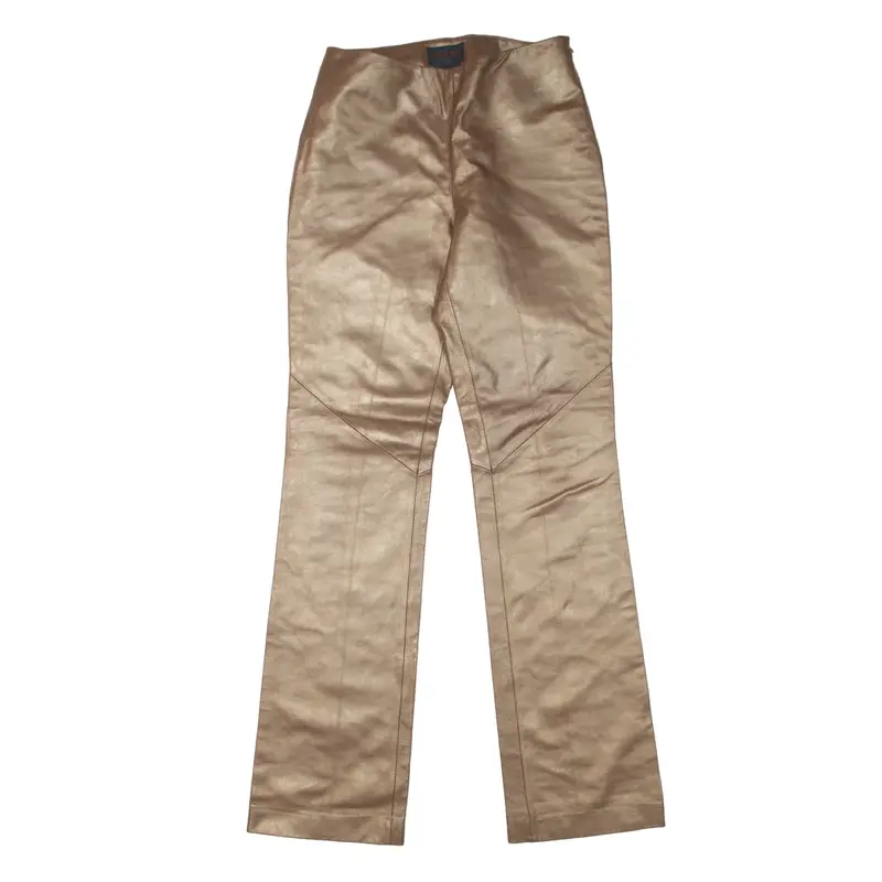 RALPH LAUREN Glitter Bronze Leather Trousers Gold Slim Bootcut Womens W26 L32
