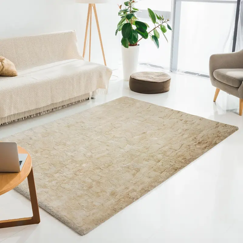 Beige Rabbit Fur Area Rug